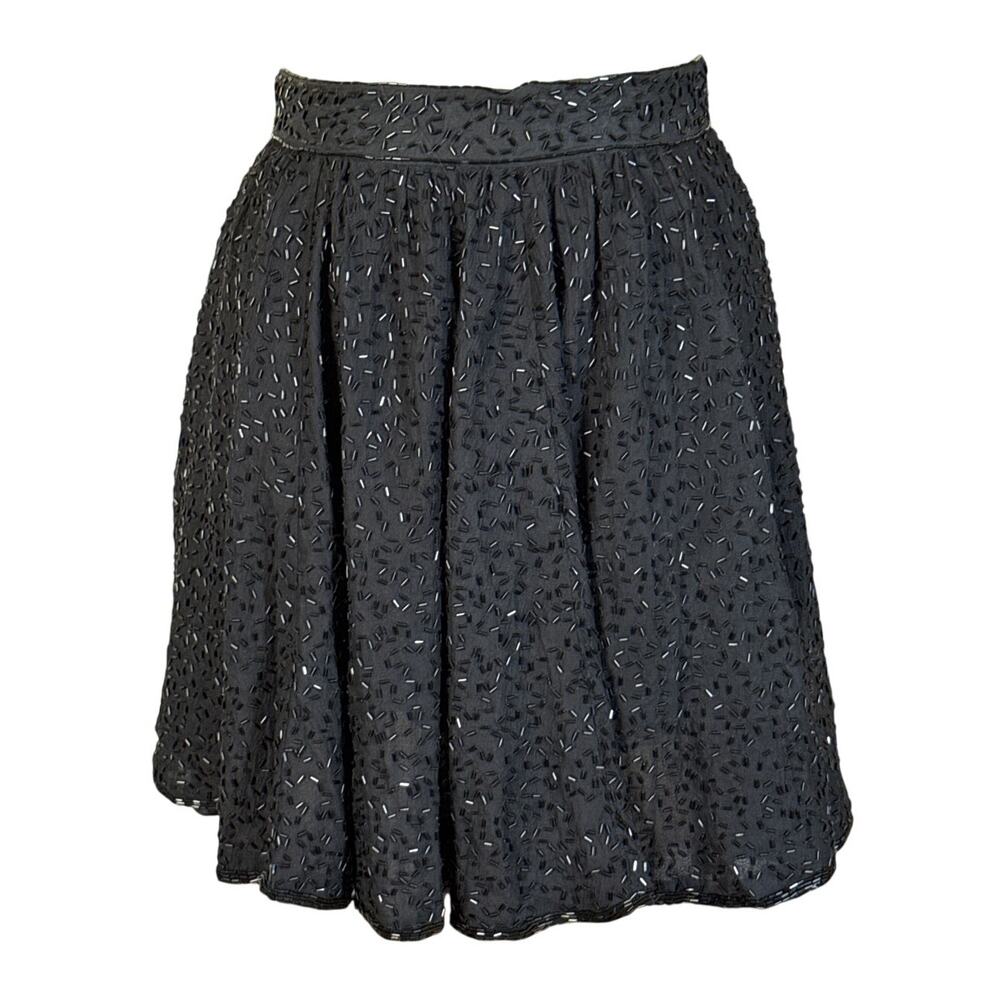 Vintage NWT Silk Black Beaded Skater Mini Skirt Size Small